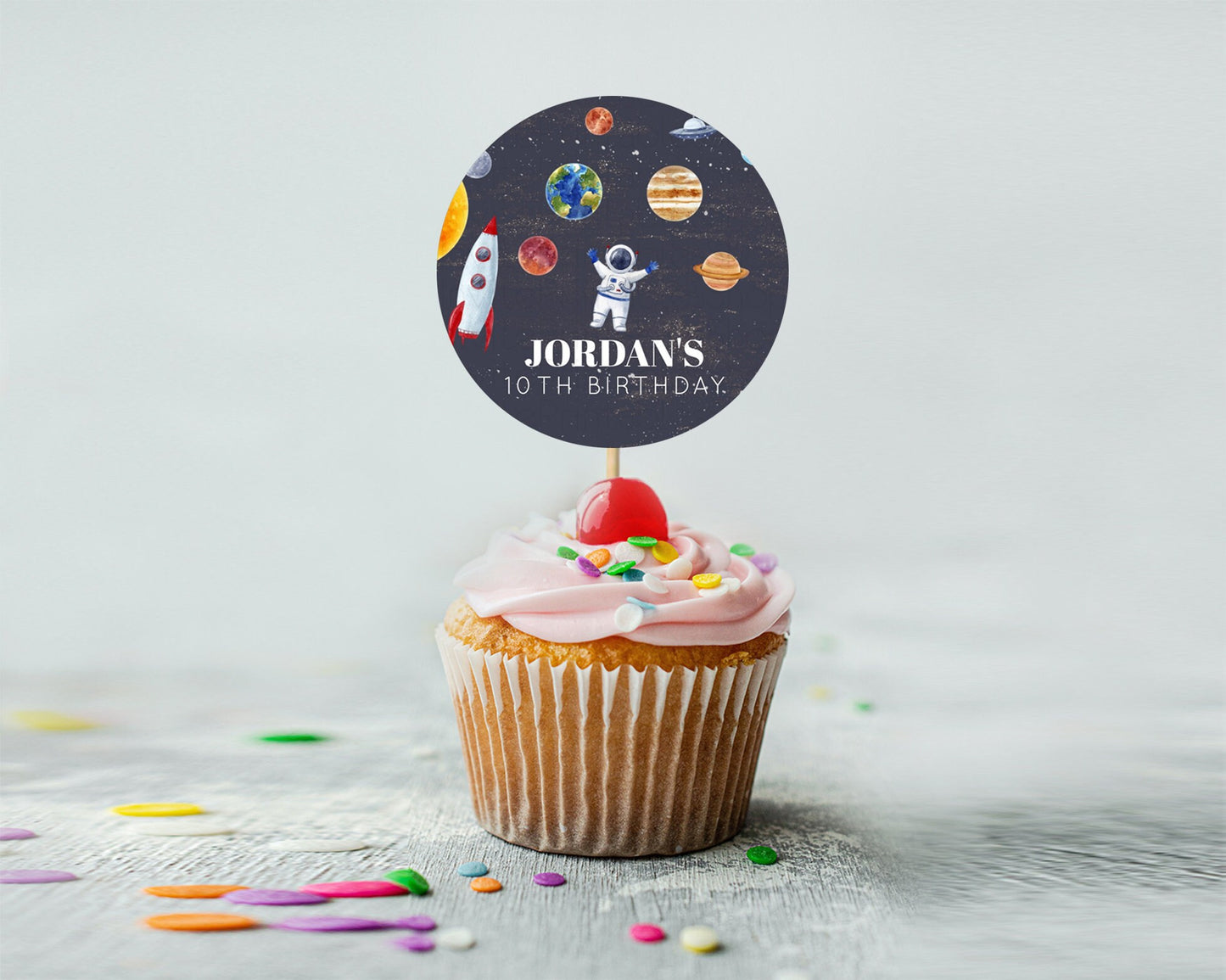 Space Cupcake Toppers Space  Décor First Trip Around the Sun Décor Decor Sky Stars Planets Milkyway Solar System Cupcake Topper D10144