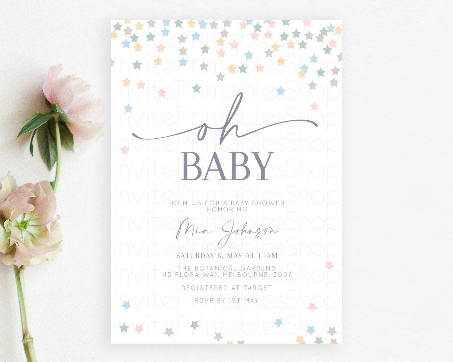 Editable Twinkle Star Baby Shower Invitation Pastel Twinkle Star Invitation