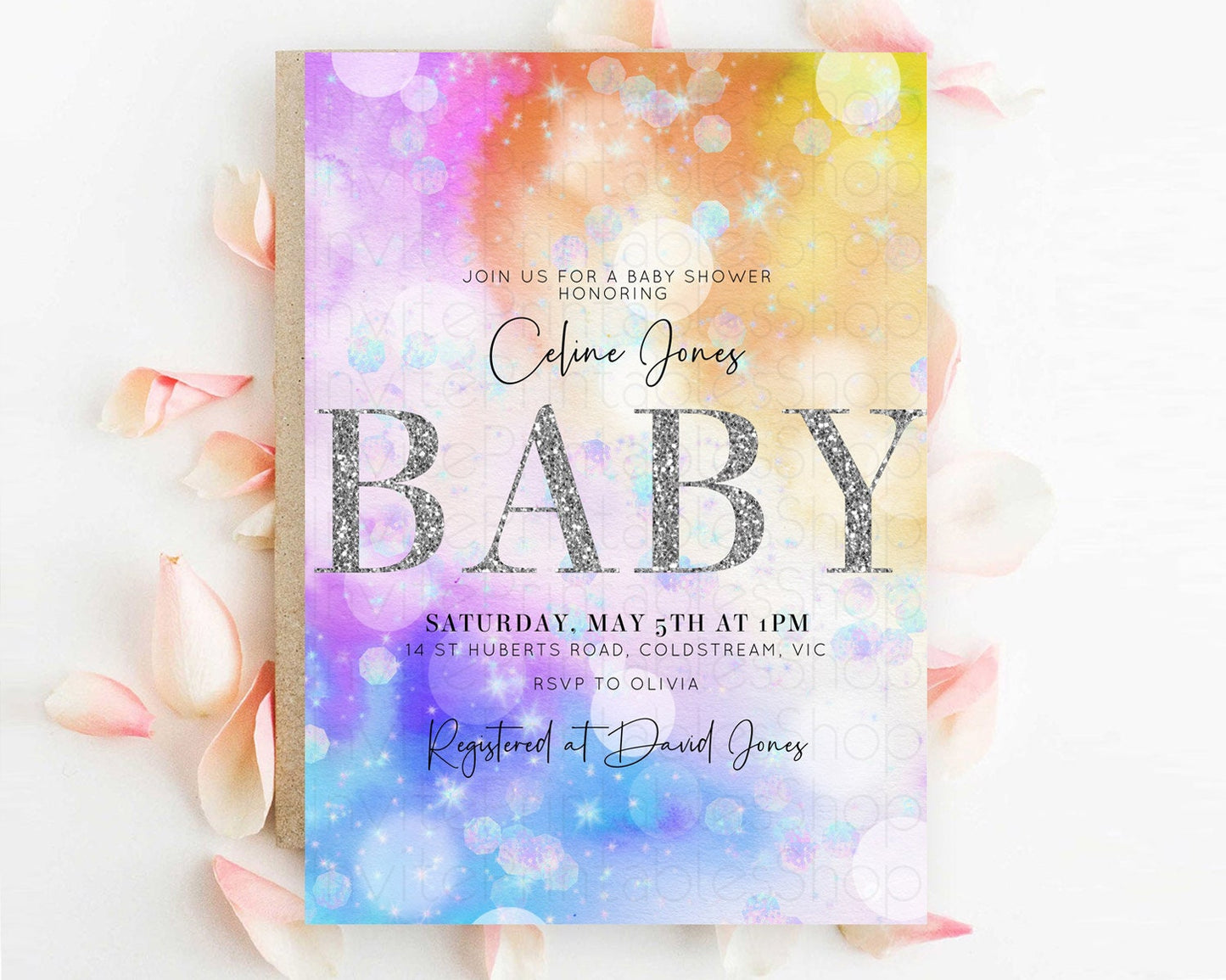 Rainbow Baby Shower Invitation Pastel Rainbow Baby Invitation Pastel Watercolor Invitation Colorful Ombre Sprinkle Shower D10690