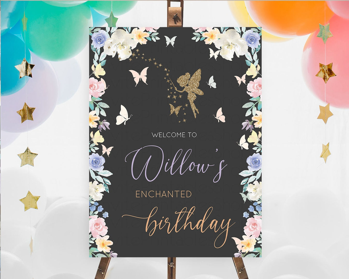 Fairy Welcome Sign Fairy Welcome Board Enchanted Garden Pastel Floral Butterfly Decor Secret Garden First Birthday Welcome Sign D11000