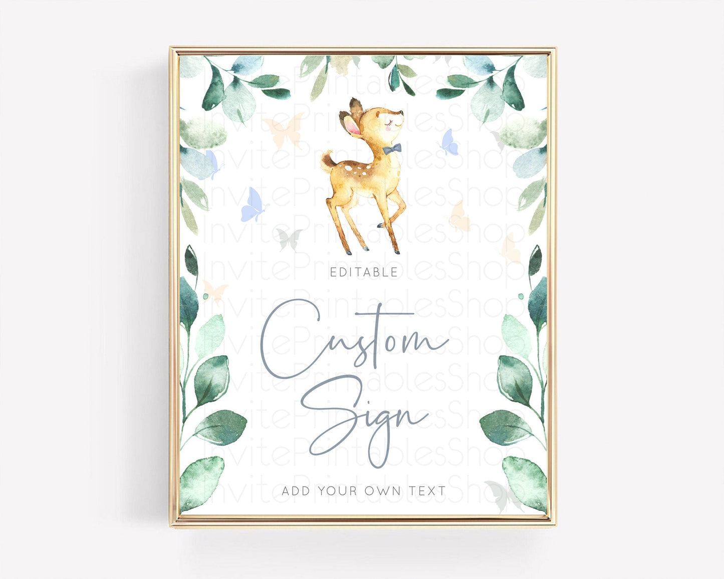 Fawn Deer Sign Pastel Floral Deer Table Sign Decor Enchanted Forest Butterfly Party 1st Birthday Baptism Baby Shower Bridal Shower D10767