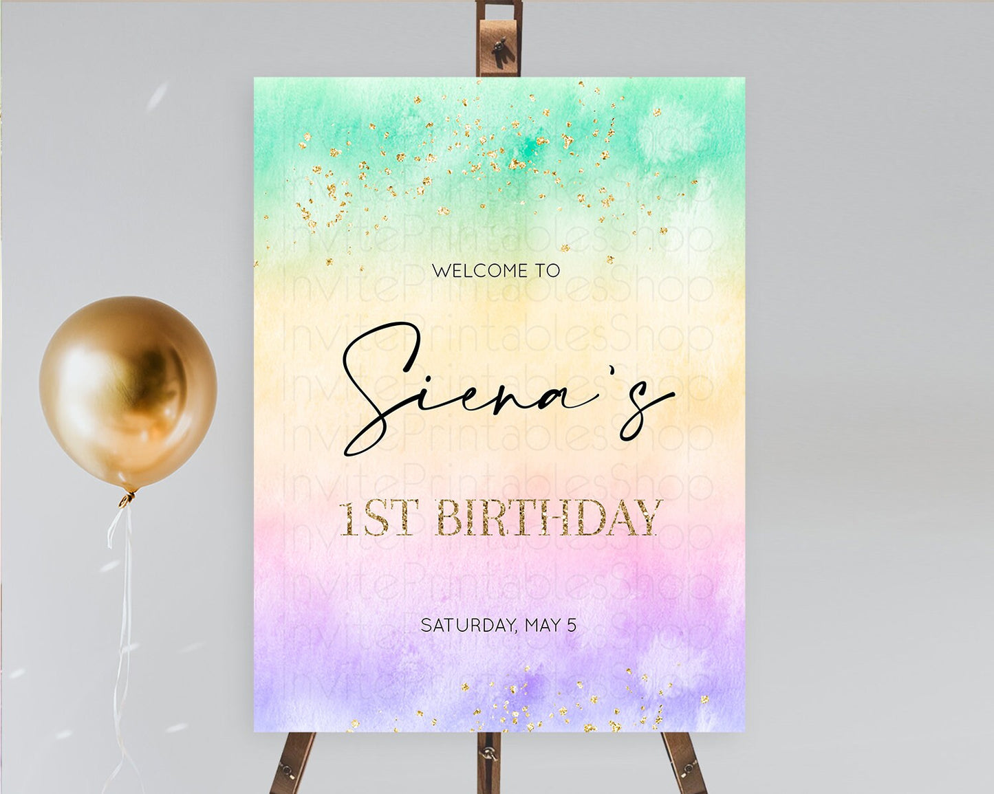 Pastel Welcome Sign Pastel Rainbow Welcome Sign Colorful Rainbow Confetti Watercolor Glitter Pastel First Birthday Welcome Sign D10481