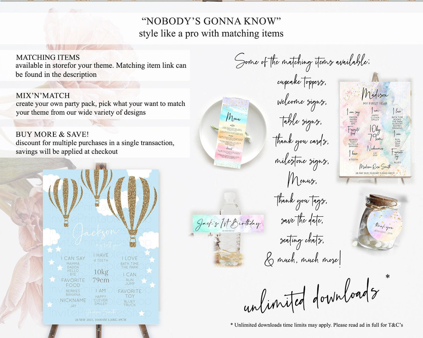 Hot Air Balloon First Birthday Milestone Poster Hot Air Balloon Milestone Board Adventure Awaits Blue Watercolor 1st Birthday Boy D10332