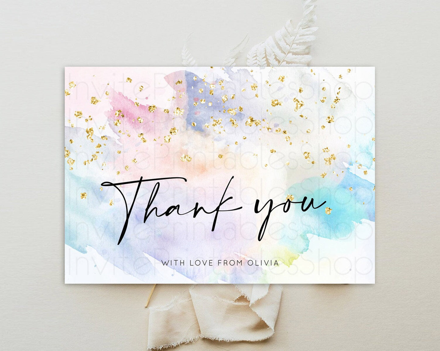 Pastel Thank You Rainbow Thank You Card Colorful Pastel Birthday Thank You Card Confetti Watercolor Pastel Teacher Thank You Cards D10420