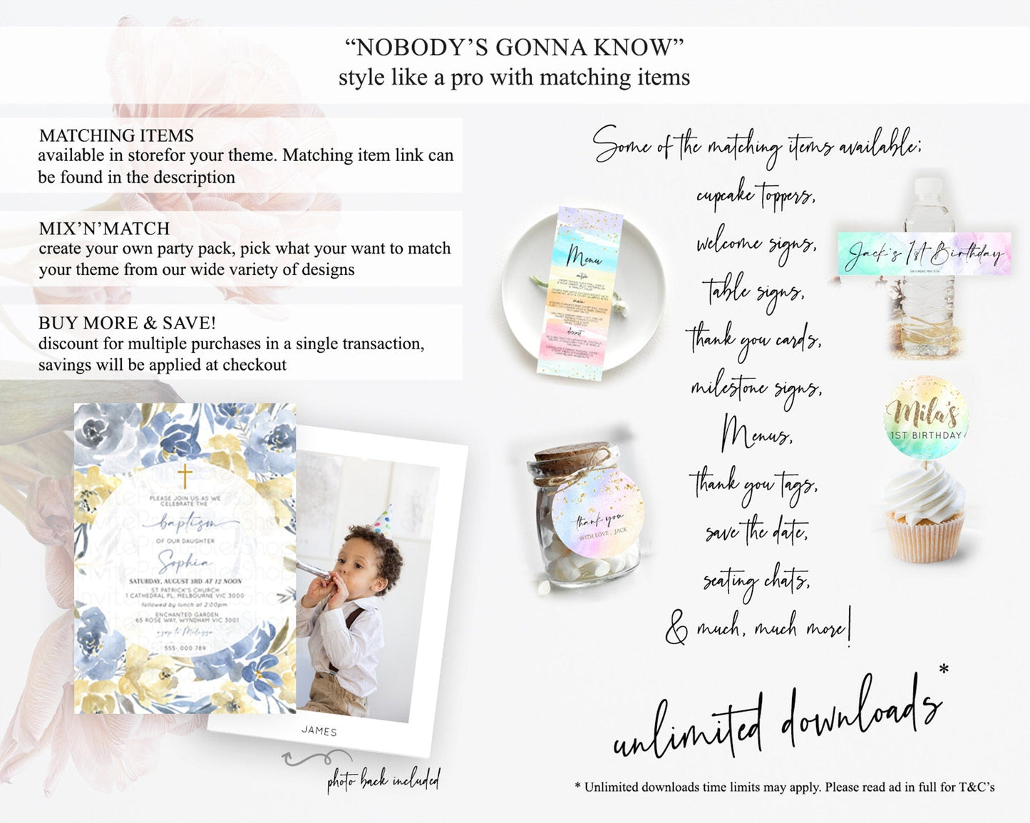 Secret Garden Baptism Invitation Wildflower Baptism Birthday Invite Pastel Flowers Christening Invite Enchanted Garden Boho Floral D10189