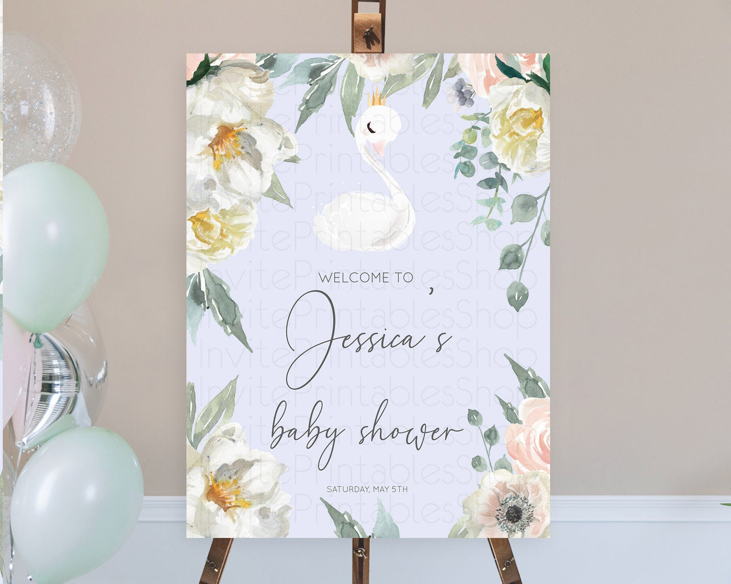 Swan Baby Shower Welcome Board Swan Princess Ballet Welcome Sign Enchanted Swan Lake Secret Garden Pastel Floral Swan Welcome Sign D10756