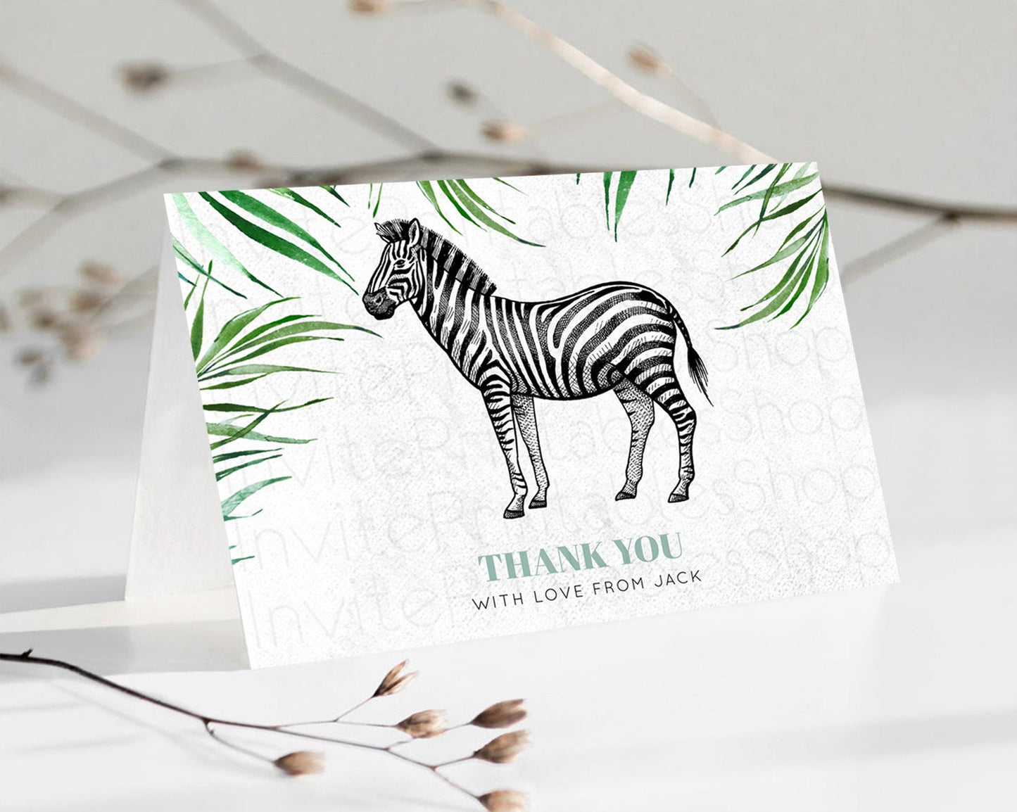 Zebra Thank You Zebra Thank You Card Zebra Birthday Thank You Cards Safari Dried Palm Fern Zebra Teacher Thank You Card Template D10844