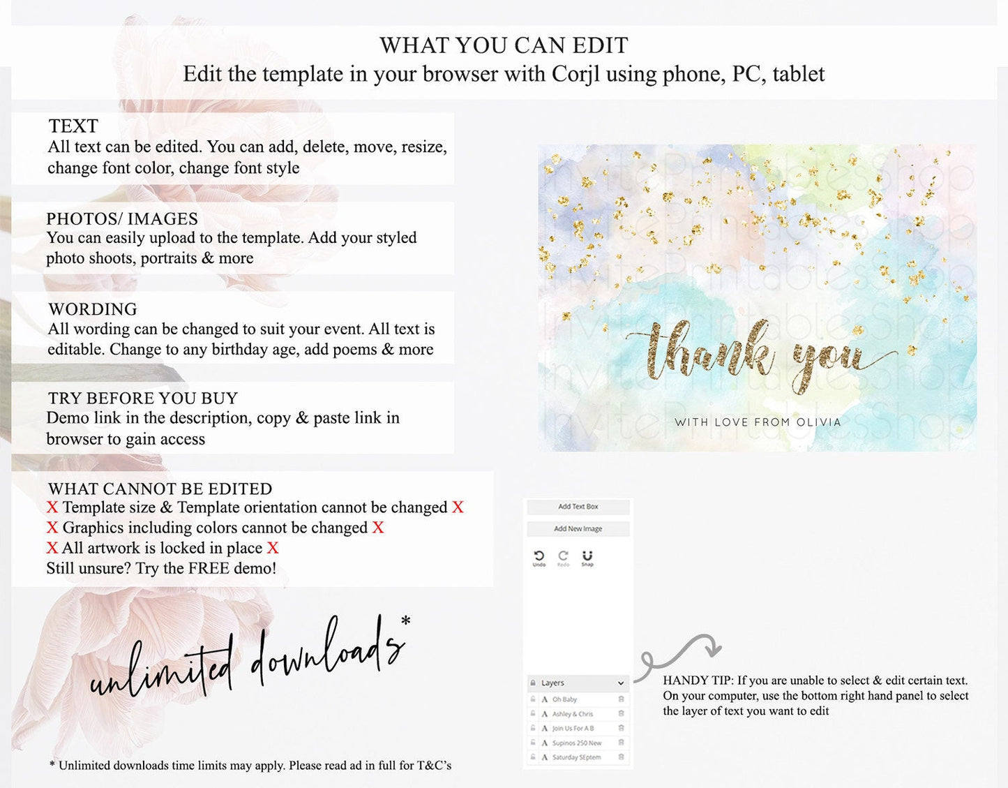 Pastel Thank You Rainbow Thank You Card Colorful Pastel Birthday Thank You Card Confetti Watercolor Pastel Teacher Thank You Cards D10613