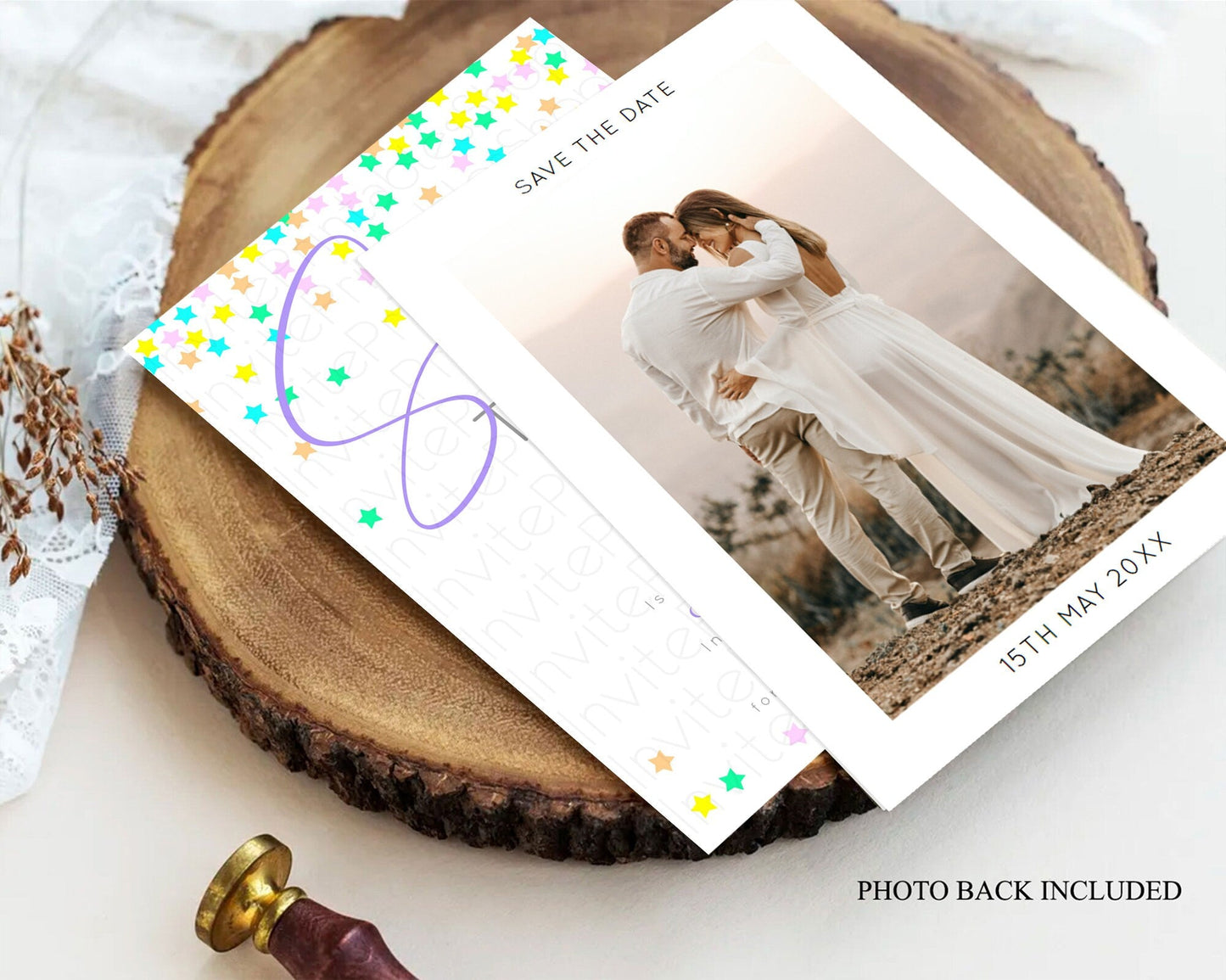 Twinkle Stars Save The Date Template Pastel Twinkle Little Star Party Shooting Star Confetti Sprinkles Birthday Baptism Baby Shower D10394