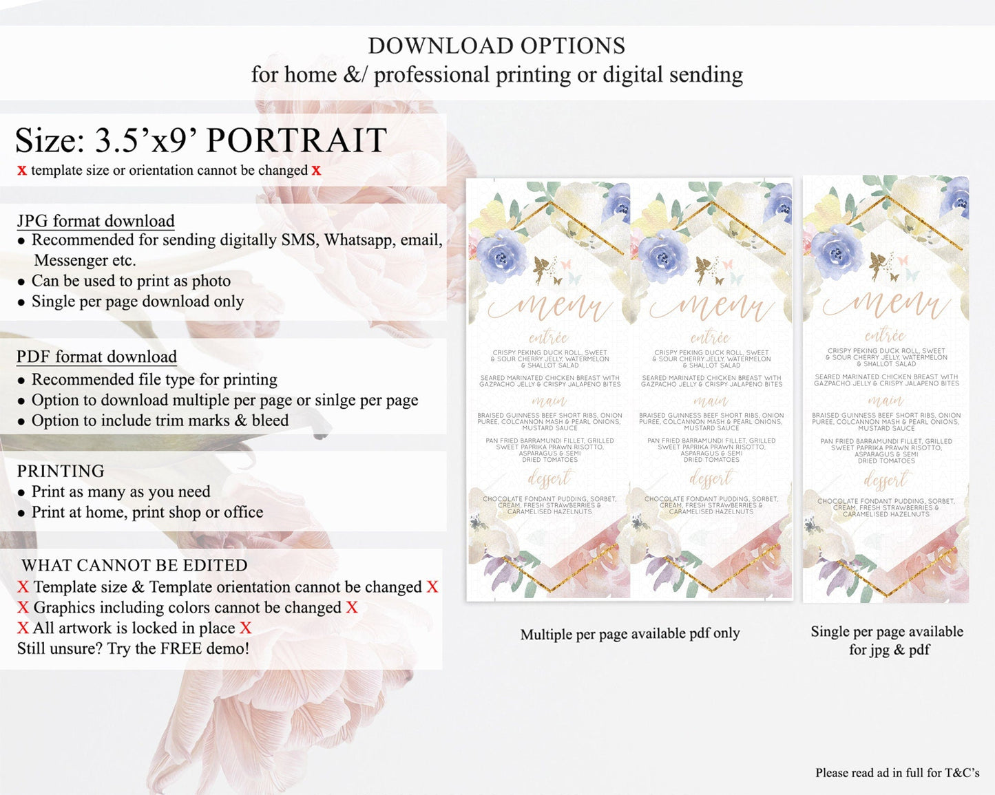 Fairy Menu Fairy Menu Template Enchanted Garden Pastel Floral Butterfly Table Decor Fairy Secret Garden Dinner Dessert Food Menu D10829