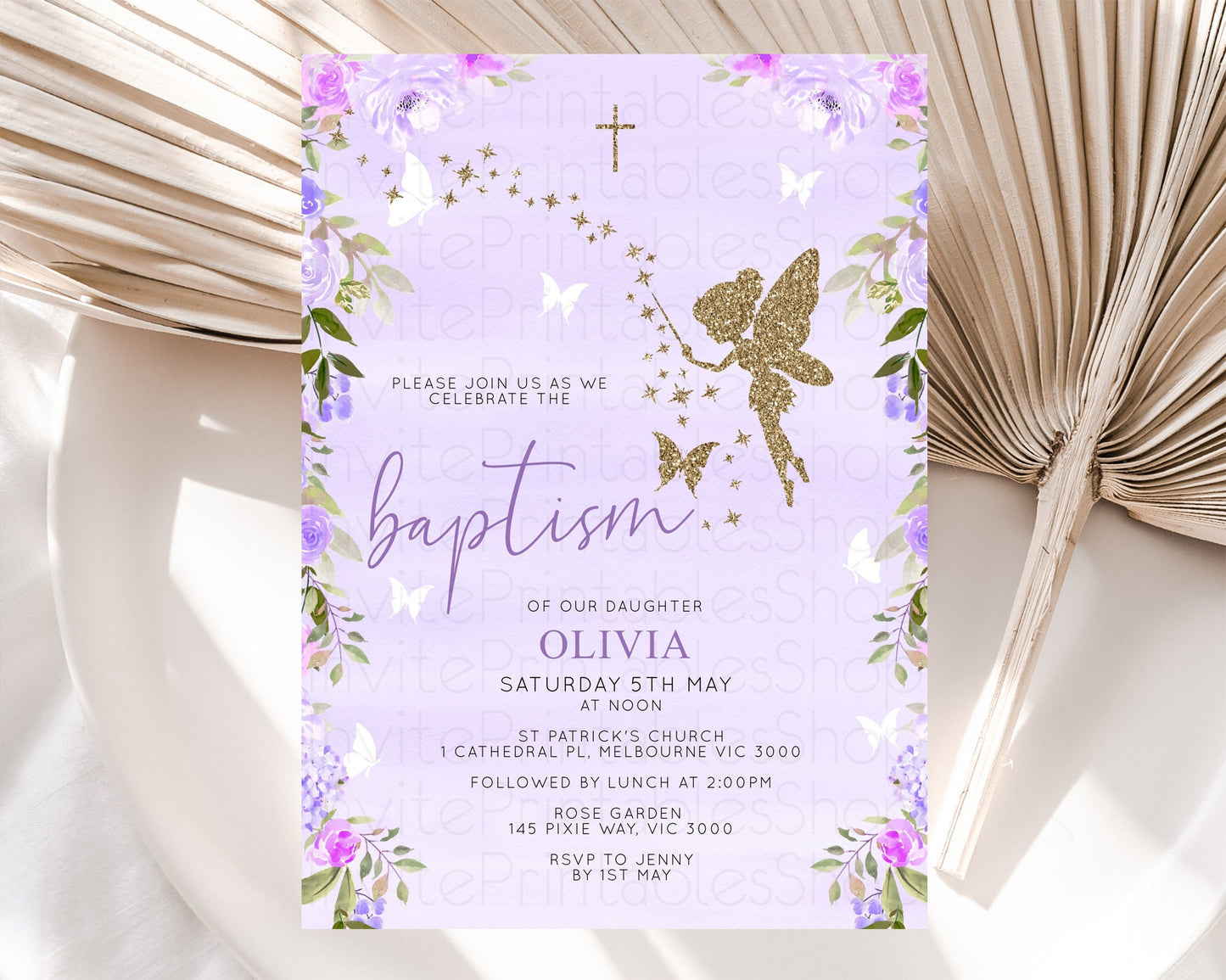 Fairy Baptism Invitation Fairy Baptism 1st Birthday Invitation Enchanted Secret Garden Christening Invite Pastel Floral Butterfly D10910