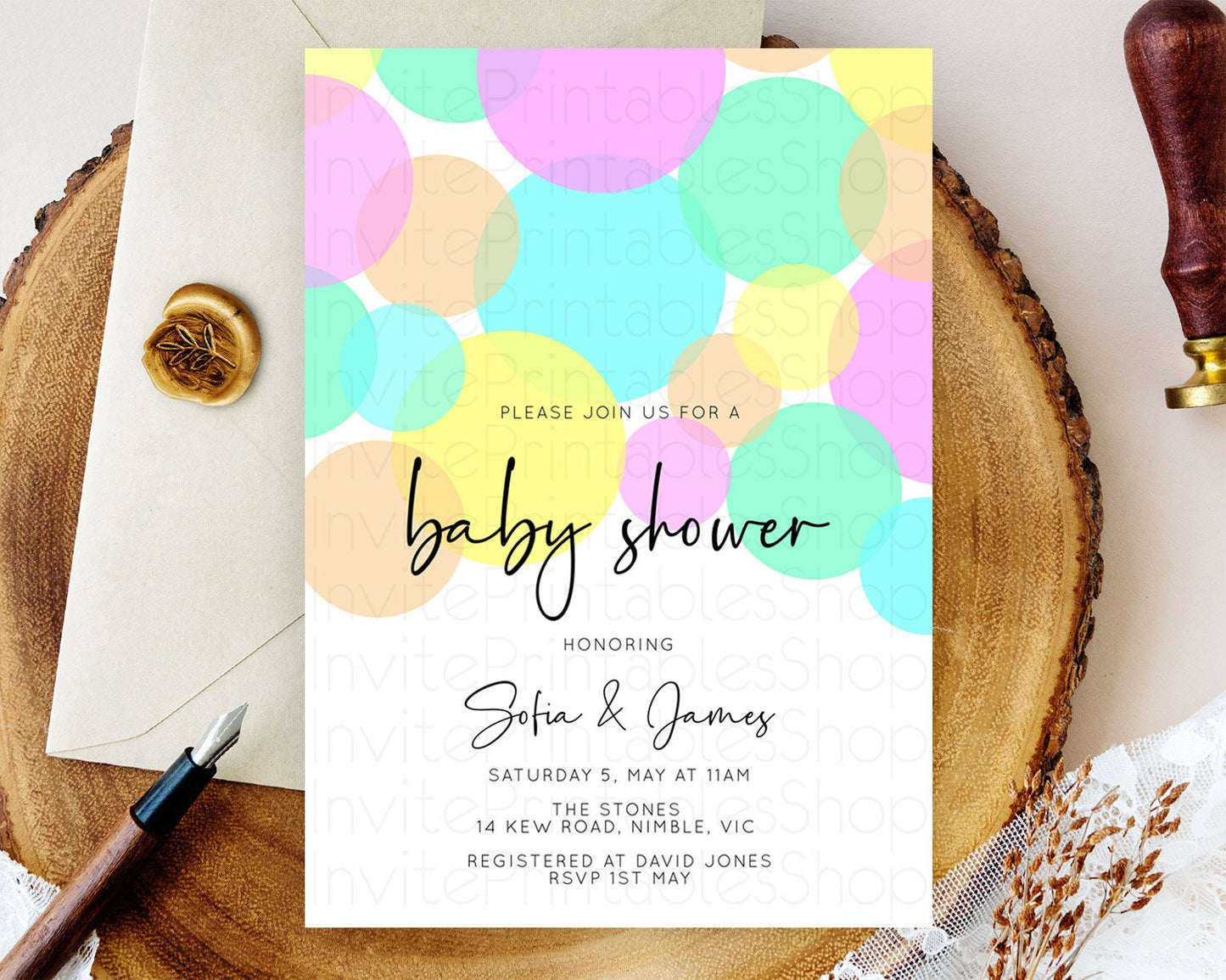 Pastel Rainbow Baby Shower Invitation Pastel Confetti Invitation Sprinkles Bubbles Invitation Colorful Rainbow Confetti Theme D10409