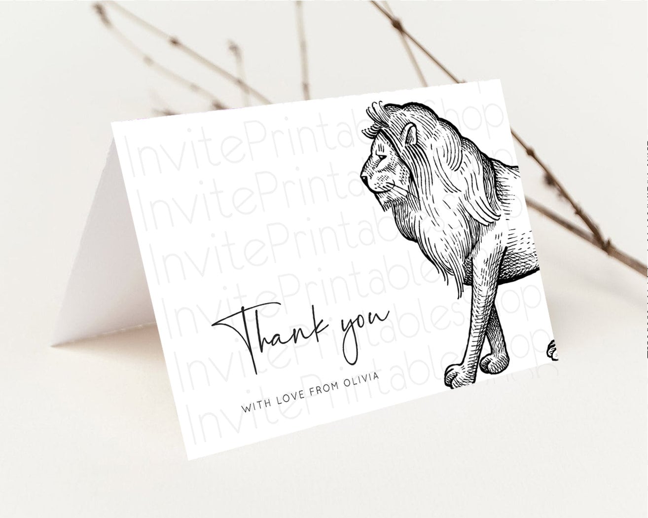 Lion Thank You Card Simple White Lion Wild One Safari Jungle Zoo Theme Foldable Card Tent Flat Postcard Detail Insert Card Birthday t249