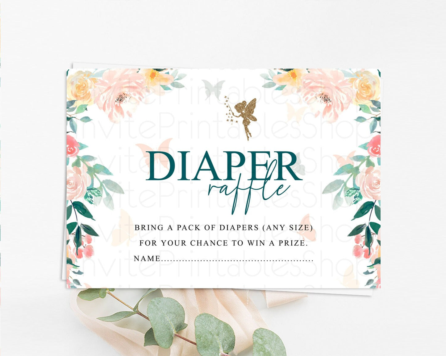 Fairy Diaper Raffle Card Fairy Diaper Insert Enchanted Garden Fairy Diaper Ticket Pastel Floral Butterfly Secret Garden Raffle Game D10239