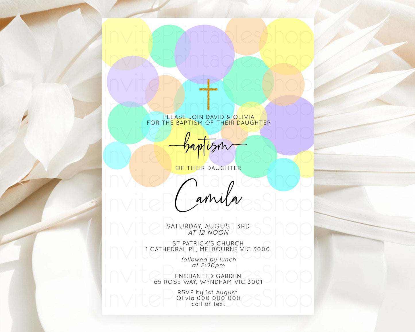 Pastel Baptism Invitation Pastel Confetti Baptism 1st Birthday Invitation Colorful Rainbow Confetti Bubbles Christening Invitation D10415