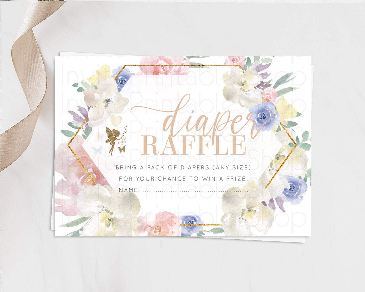 Fairy Diaper Raffle Card Fairy Diaper Insert Enchanted Garden Fairy Diaper Ticket Pastel Floral Butterfly Secret Garden Raffle Game D10829