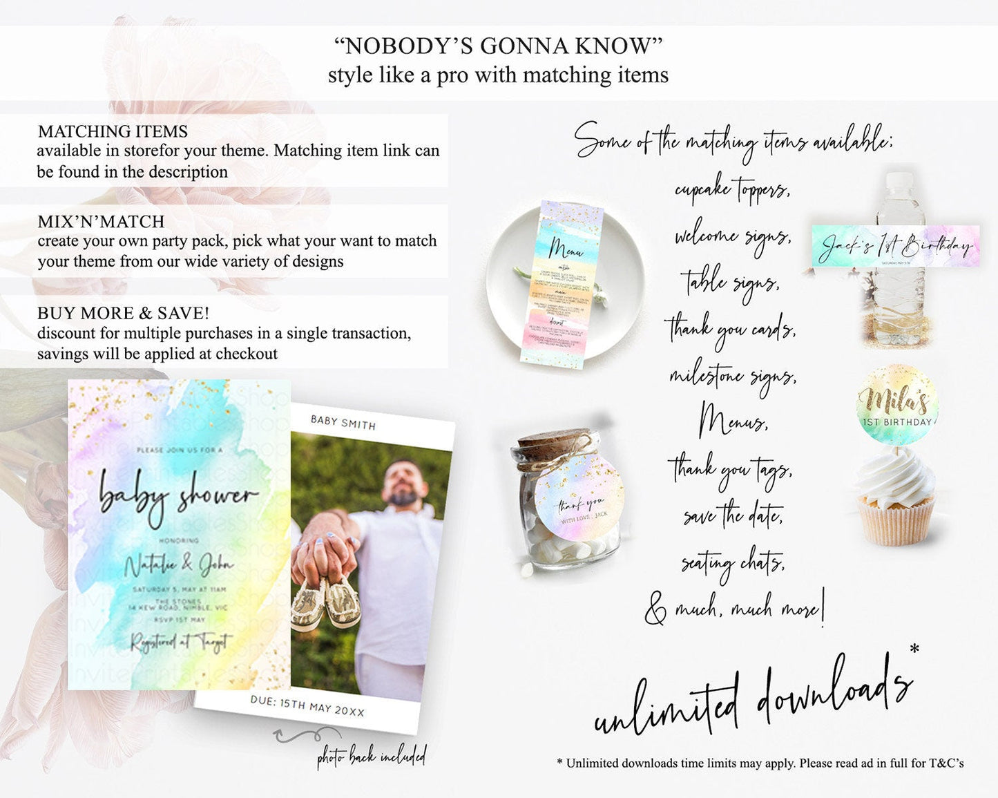 Pastel Baby Shower Invitation Rainbow Baby Shower Invitation Colorful Pastel Watercolor Invitation Gold Glitter Sprinkles Ombre D10171