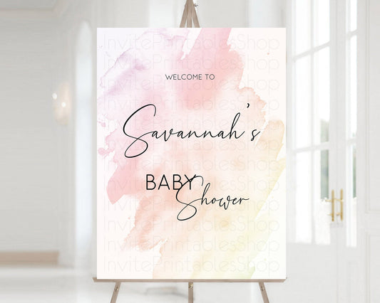 Editable Pink Baby Shower Welcome Sign Pink Watercolor Welcome Board Pastel