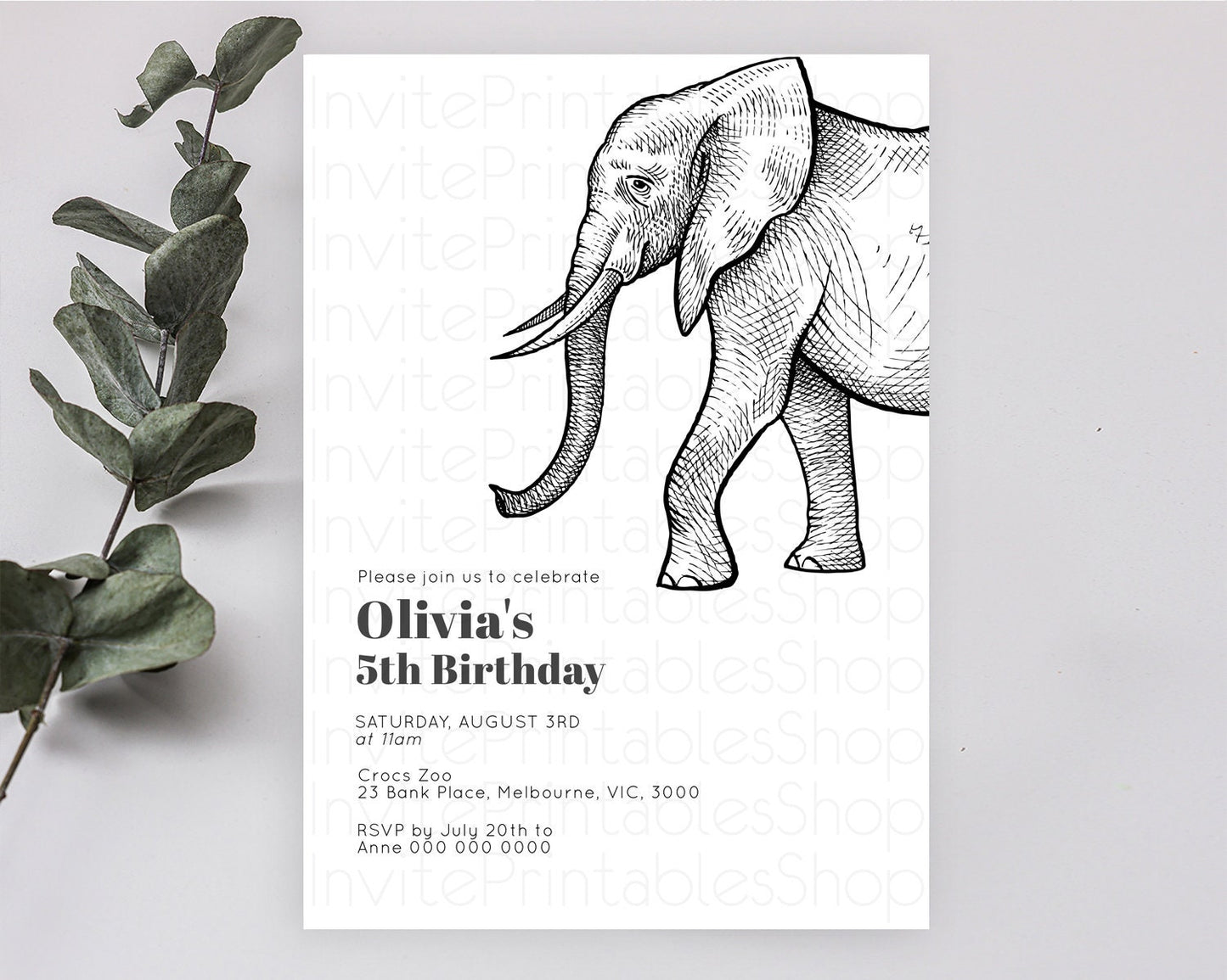 Elephant Birthday Invitation Elephant Invitation Elephant Birthday Safari Elephant Party TWO Wild ONE Jungle Adventure Zoo Birthday D10248