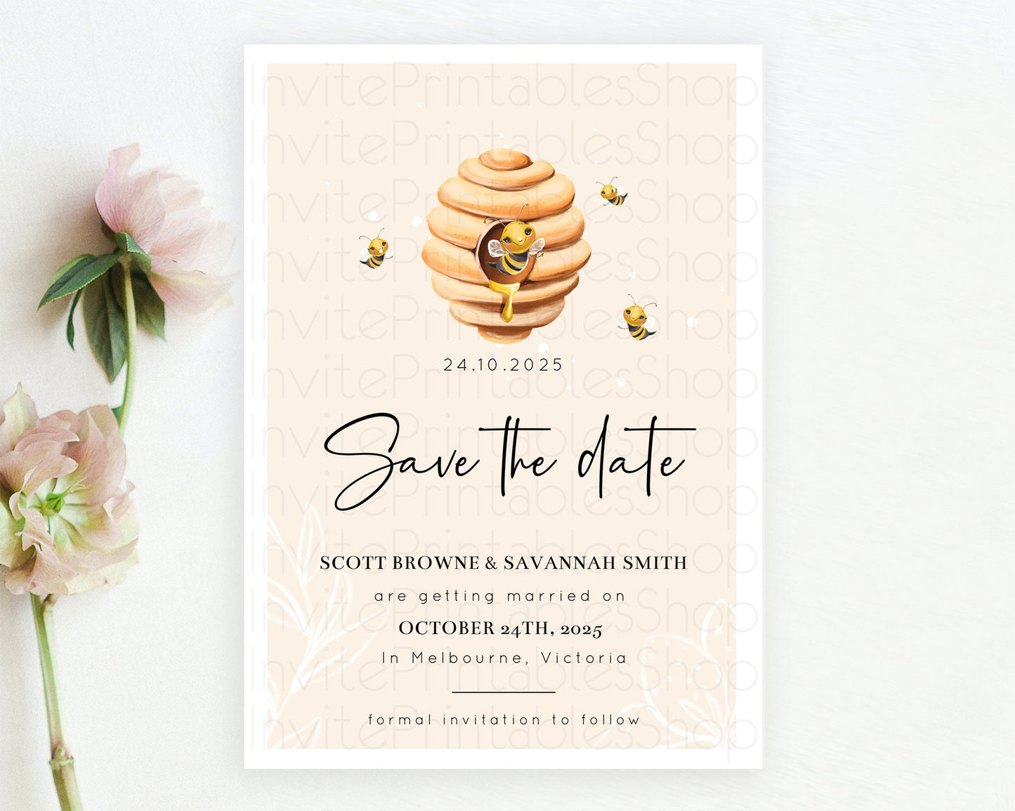 Queen Bee Save The Date Template Momma BEE First BEE-DAY 1st Birthday Baby Shower Baptism Wedding Floral Sweet Honey Beehive Party D10754