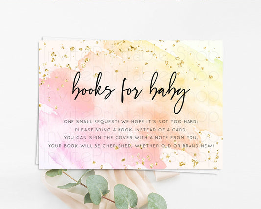 Editable Pink Books For Baby Card Watercolor Book Insert Pastel Pink Baby Sh
