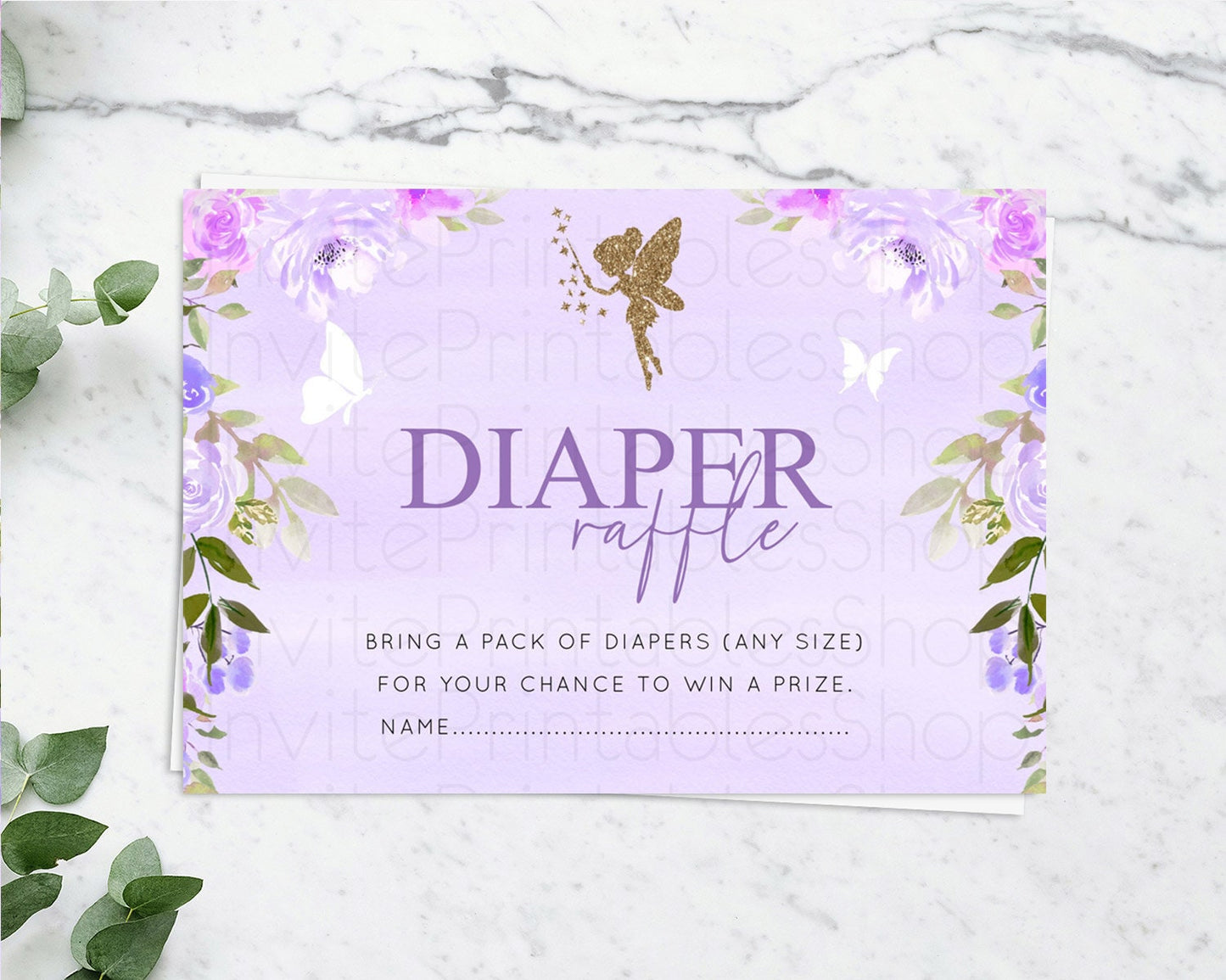Editable Fairy Diaper Raffle Card Fairy Diaper Insert Enchanted Garden Fairy