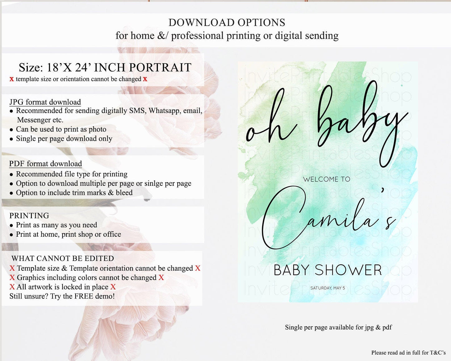 Green Baby Shower Welcome Sign Green Watercolor Welcome Board Pastel Green Party Decor Splash Welcome Poster Green Welcome Board D10166