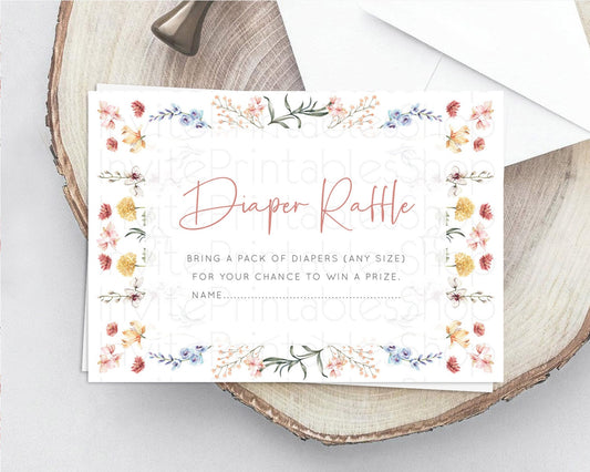 Secret Garden Diaper Raffle Card Boho Wildflower Diaper Raffle Insert Pastel Flower Garden Baby Shower Card Flower Raffle Game D10682