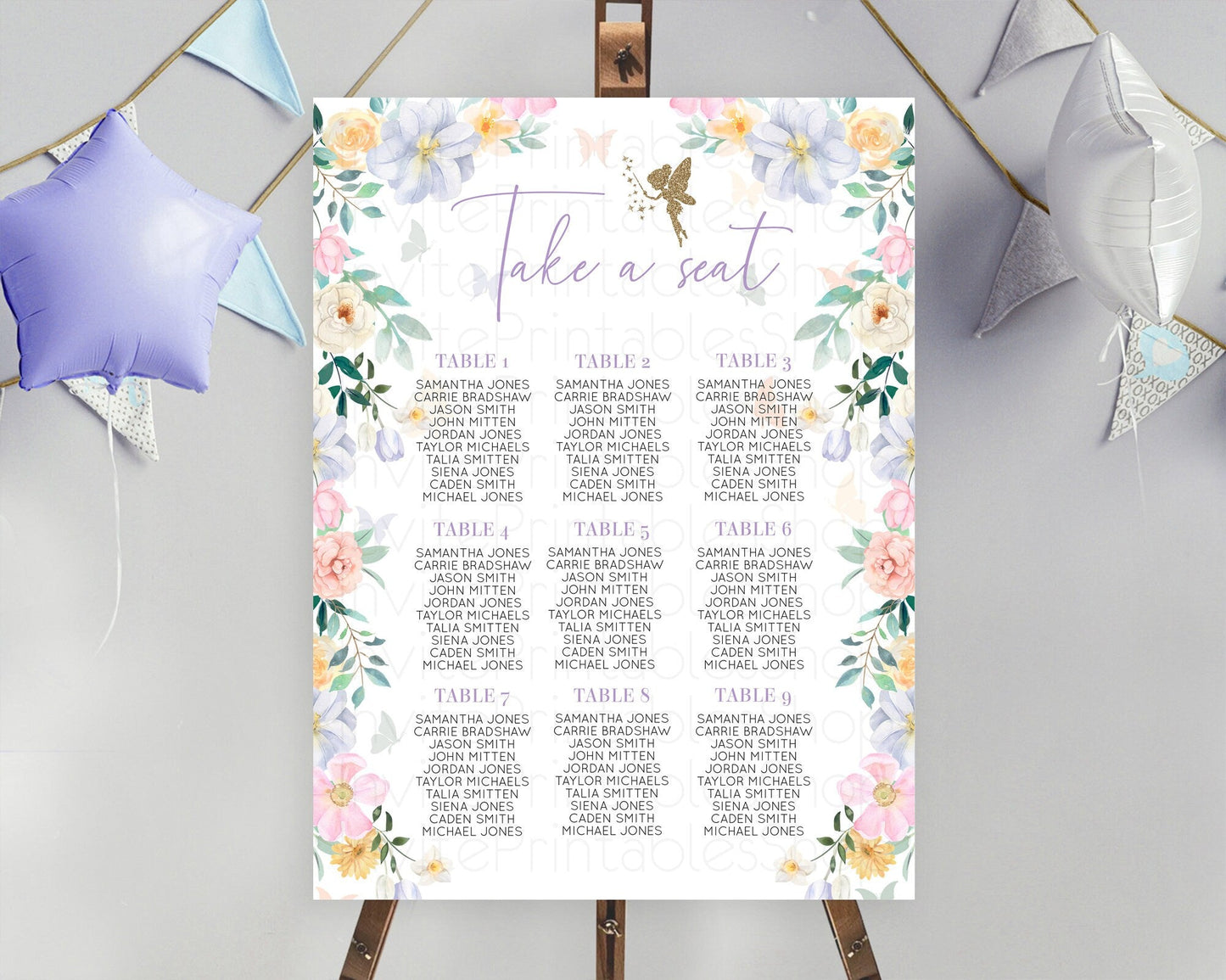 Fairy Seating Chart Pastel Fairy Seating Chart Fairy Tea Party Fairy Garden Seating Sign Enchanted Garden Floral Butterfly Decor D10474
