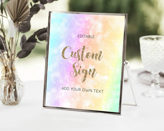 Editable Pastel Sign Ombre Table Sign Decor Pastel Ombre Rainbow Watercolor