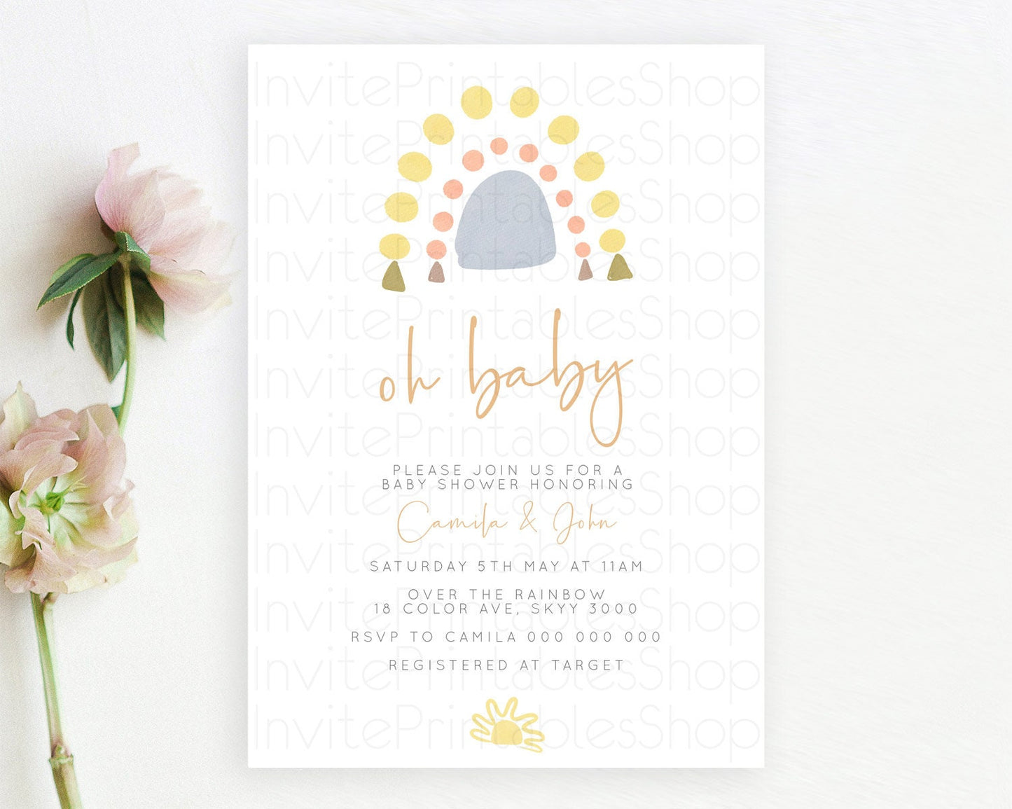 Pastel Rainbow Baby Shower Invitation Pastel Rainbow Invitation Rainbow Baby Invitation Pastel Invitation Boho Rainbow Invitation D10688