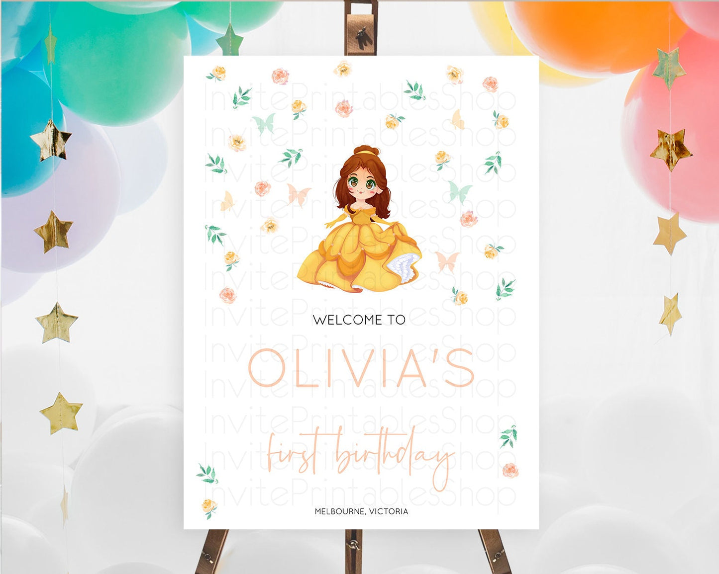 Princess Birthday Welcome Sign Castle Welcome Board Secret Garden Enchanted Castle Pastel Floral Garden First Birthday Welcome Sign D10890