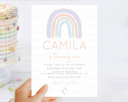 Editable Pastel Rainbow Birthday Invitation Pastel Rainbow Invitation Rainbo