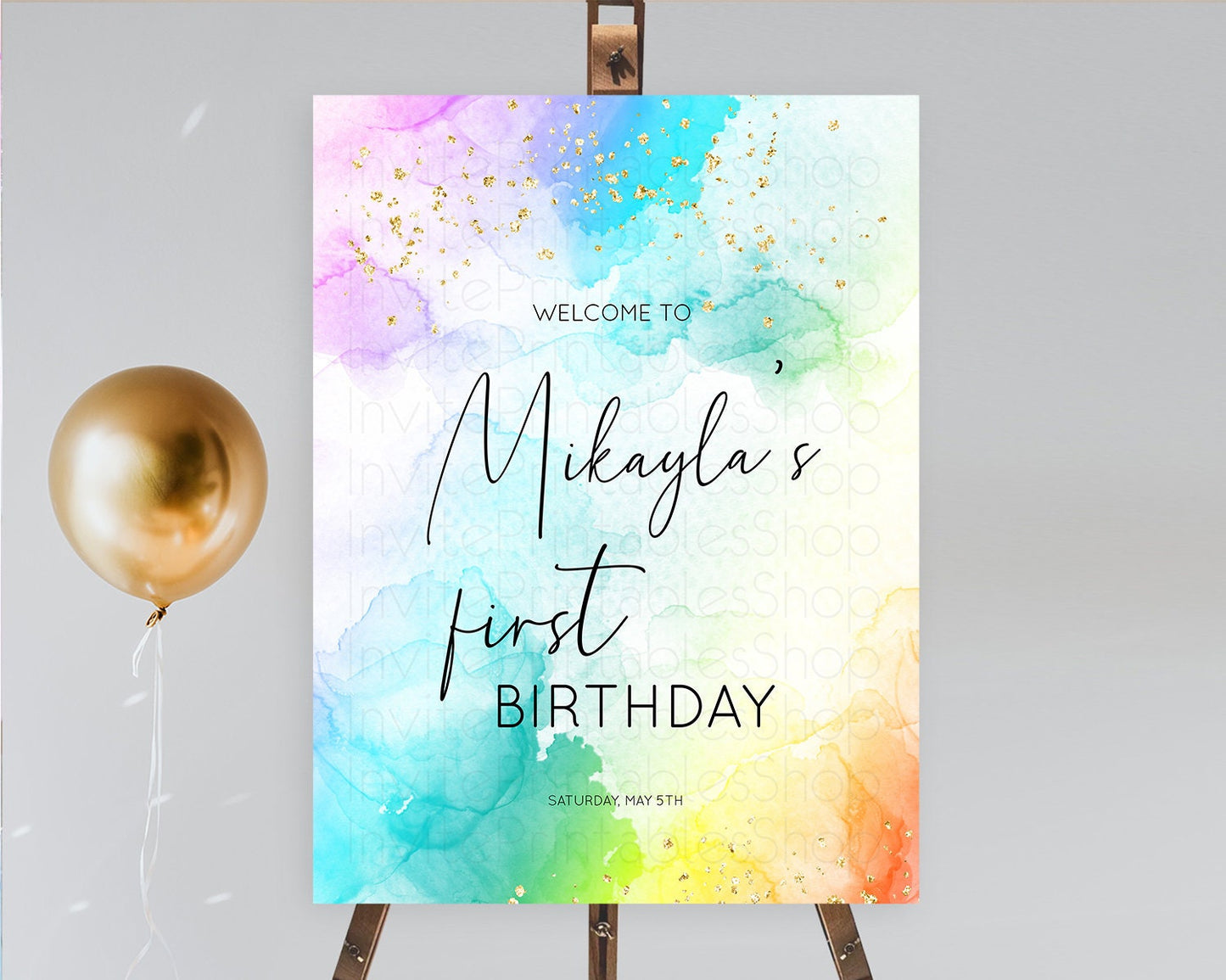 Pastel Welcome Sign Pastel Rainbow Welcome Sign Colorful Rainbow Confetti Watercolor Glitter Pastel First Birthday Welcome Sign D10771