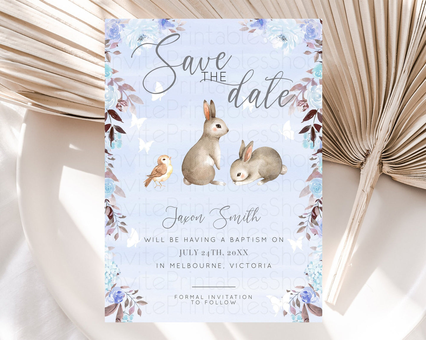 Floral Bunny Save The Date Template Pastel Flowers Forest Bunny Secret Garden Some Bunny Party 1st Birthday Baby Shower Baptism D10923