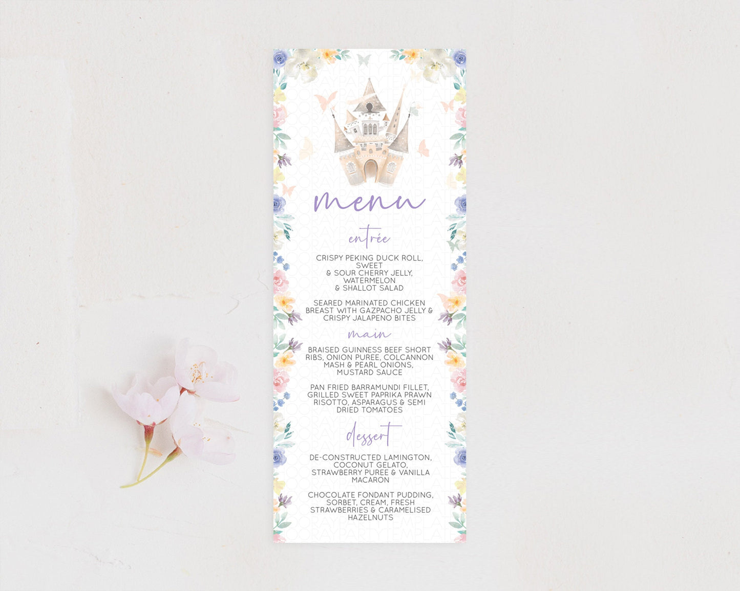 Princess Menu Castle Menu Template Secret Garden Table Decor Enchanted Castle Pastel Floral Dinner Dessert Menu Princess Food Menu D10709