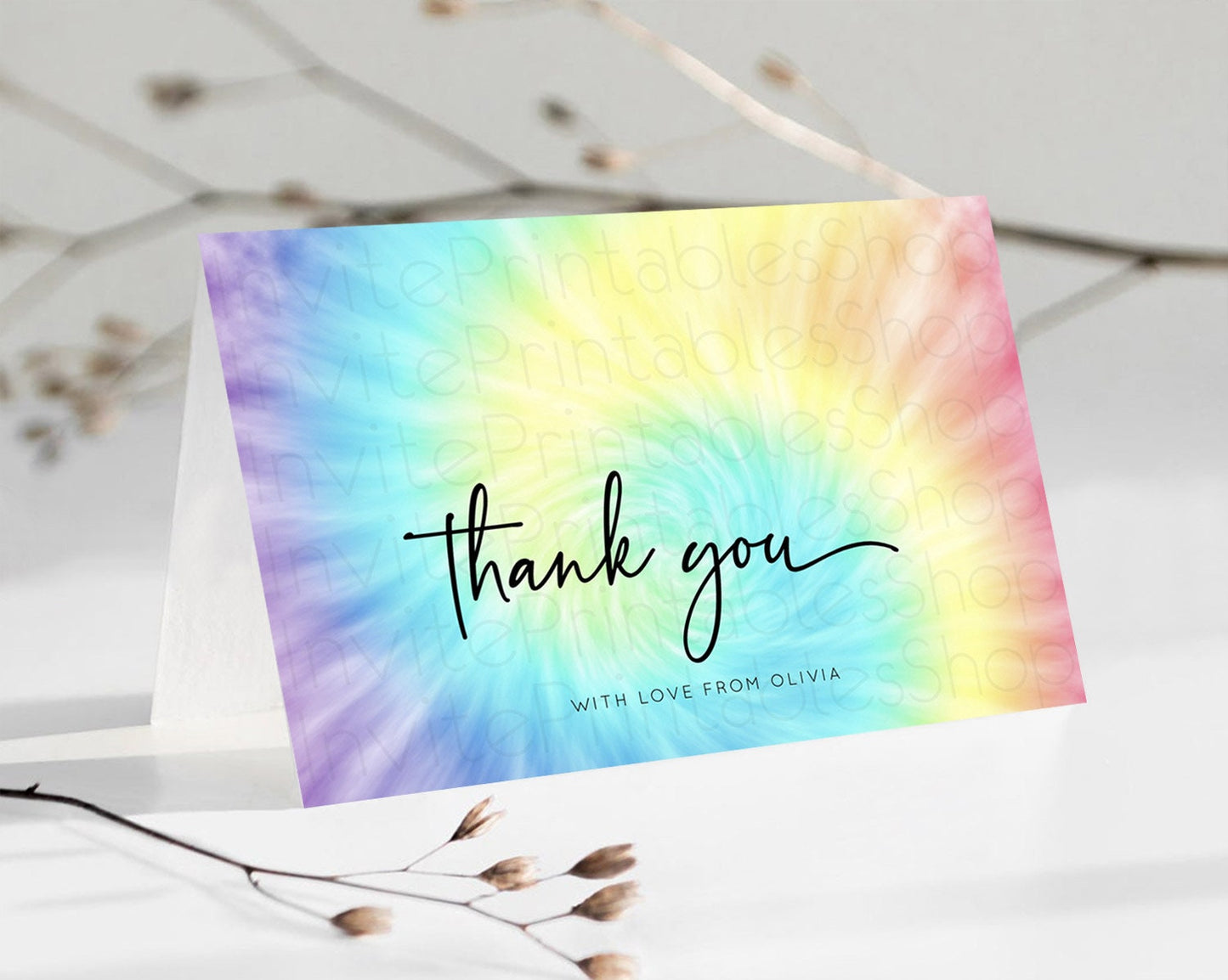 Tie Dye Thank You Rainbow Tie Dye Thank You Card Pastel Birthday Thank You Colorful Pastel Cards Rainbow Teacher Thank You Card D10578