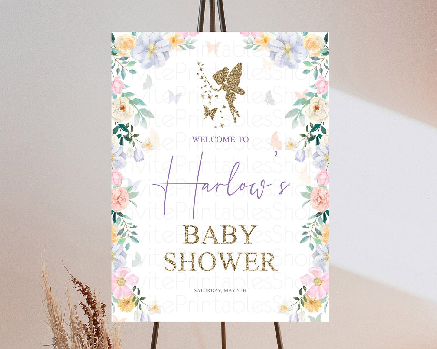 Editable Fairy Baby Shower Welcome Sign Fairy Welcome Board Enchanted Garden