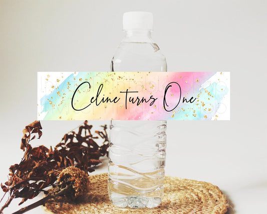 Editable Pastel Water Label Template Pastel Ombre Rainbow Watercolor Colorfu