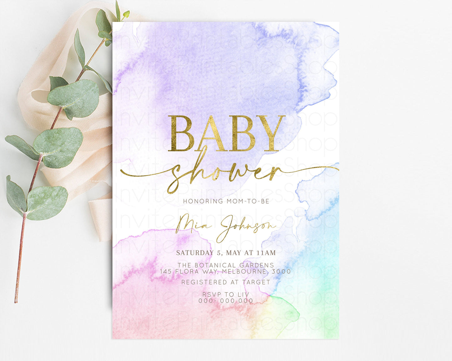 Rainbow Baby Shower Invitation Pastel Watercolor Invitation Ombre Splash Invite Glitter Confetti Sprinkles Colorful Gender Neutral 193