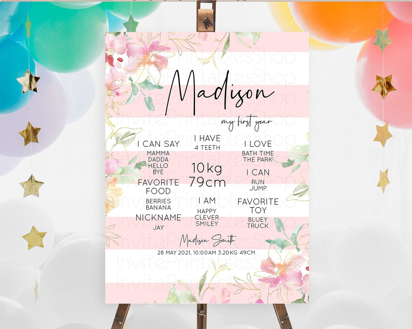 Secret Garden Milestone Board Wildflower First Birthday Milestone Poster Pastel Flowers Milestone Boho Wildflower 1st Birthday Sign D10300