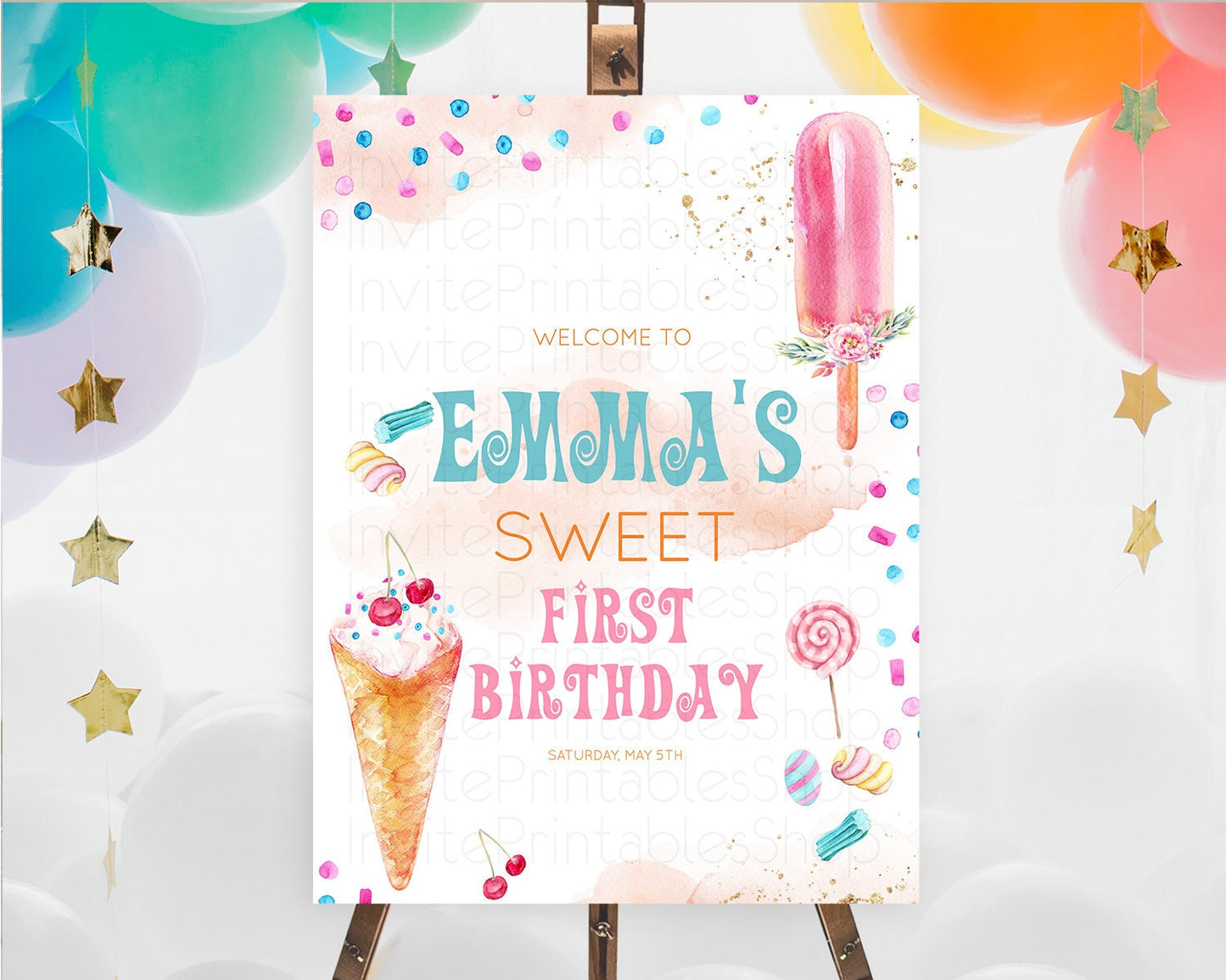 Ice Cream Welcome Sign Sweet One Welcome Board Heres The Scoop Decor Pastel Candy Welcome Poster Candy First Birthday Welcome Sign D10554