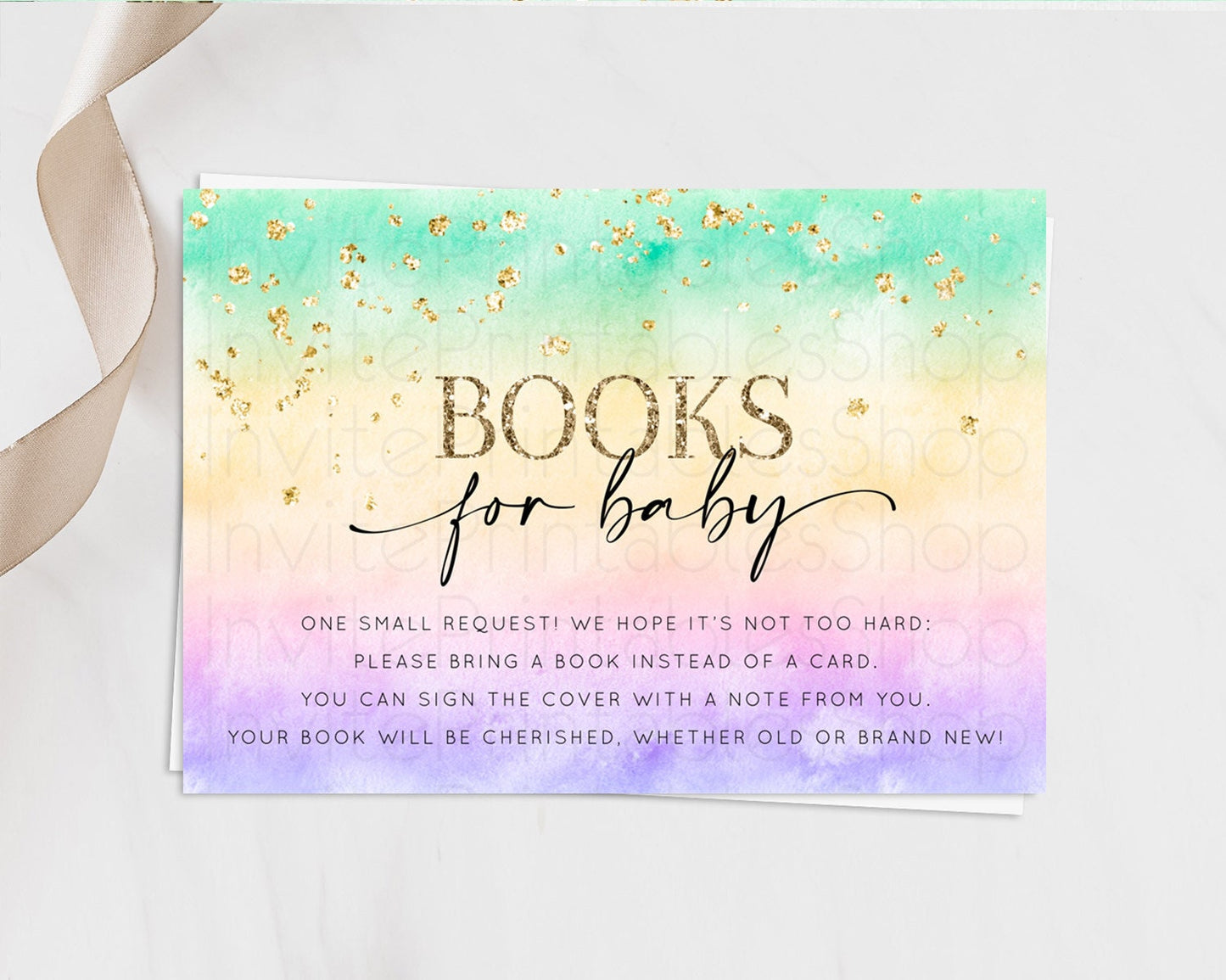 Pastel Books For Baby Card Pastel Rainbow Book Insert Colorful Ombre Watercolor Book Card Confetti Glitter Baby Book Poem Request D10481