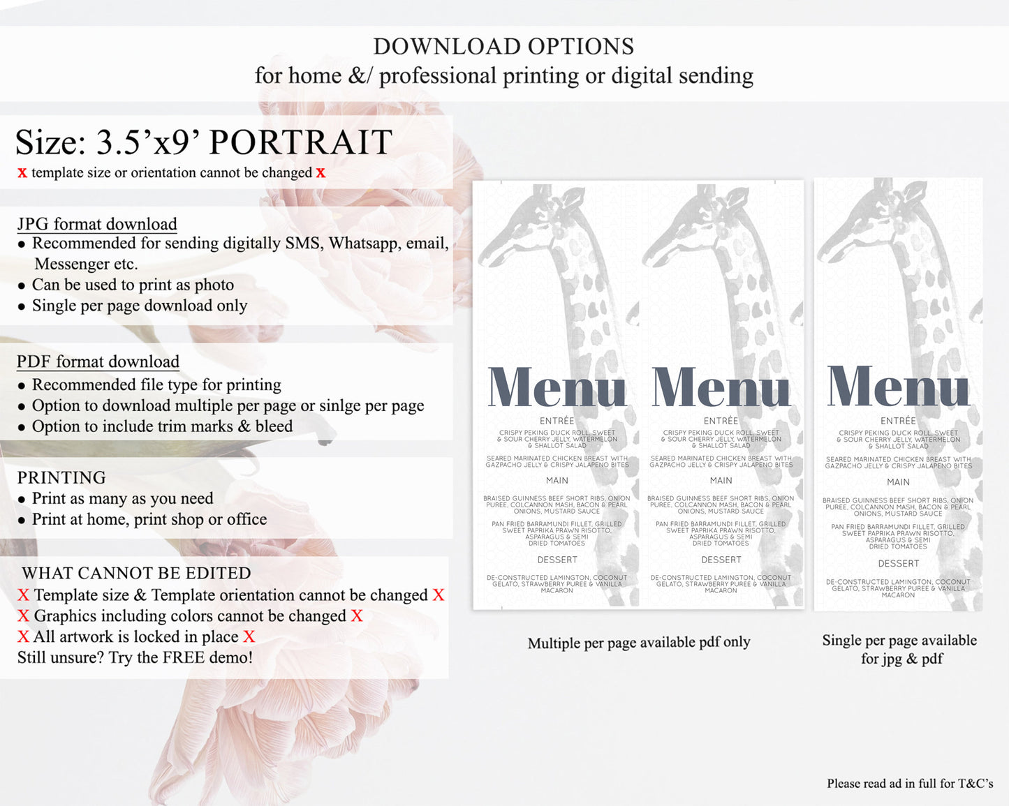 Giraffe Menu Giraffe Menu Template Giraffe Party Table Decor Safari Adventure Decor Zoo Giraffe Dinner Dessert Party Food Menu D10306