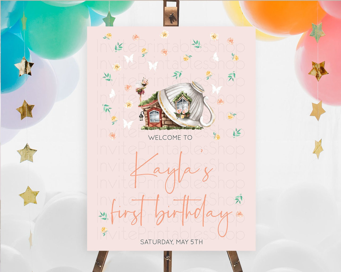 Fairy Welcome Sign Fairy Welcome Board Enchanted Garden Pastel Floral Butterfly Decor Secret Garden First Birthday Welcome Sign D10384