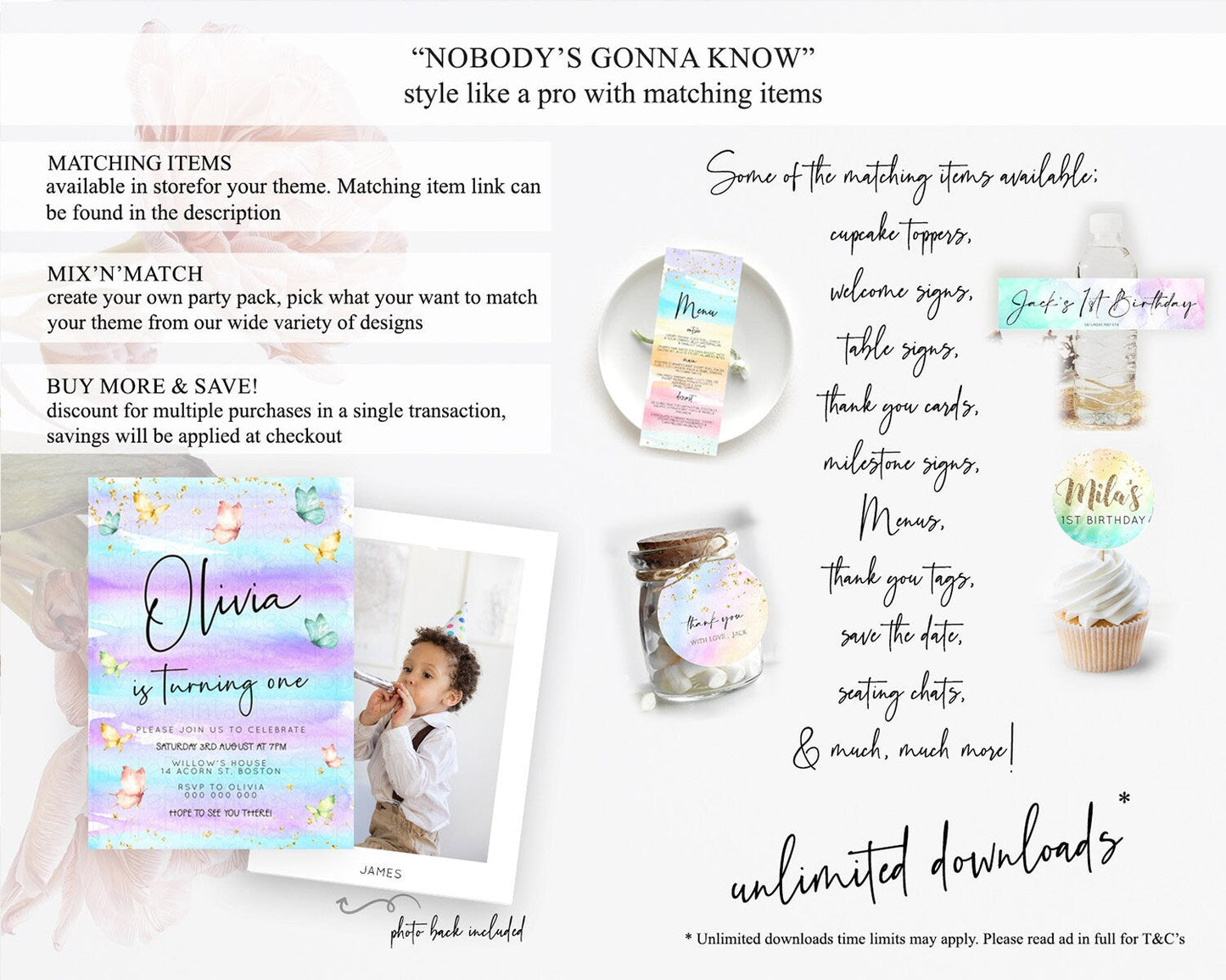Pastel Butterfly Birthday Invitation Butterfly Birthday Invitation Whimsical Butterfly Enchanted Garden 1st 2nd Birthday Invitation D23170