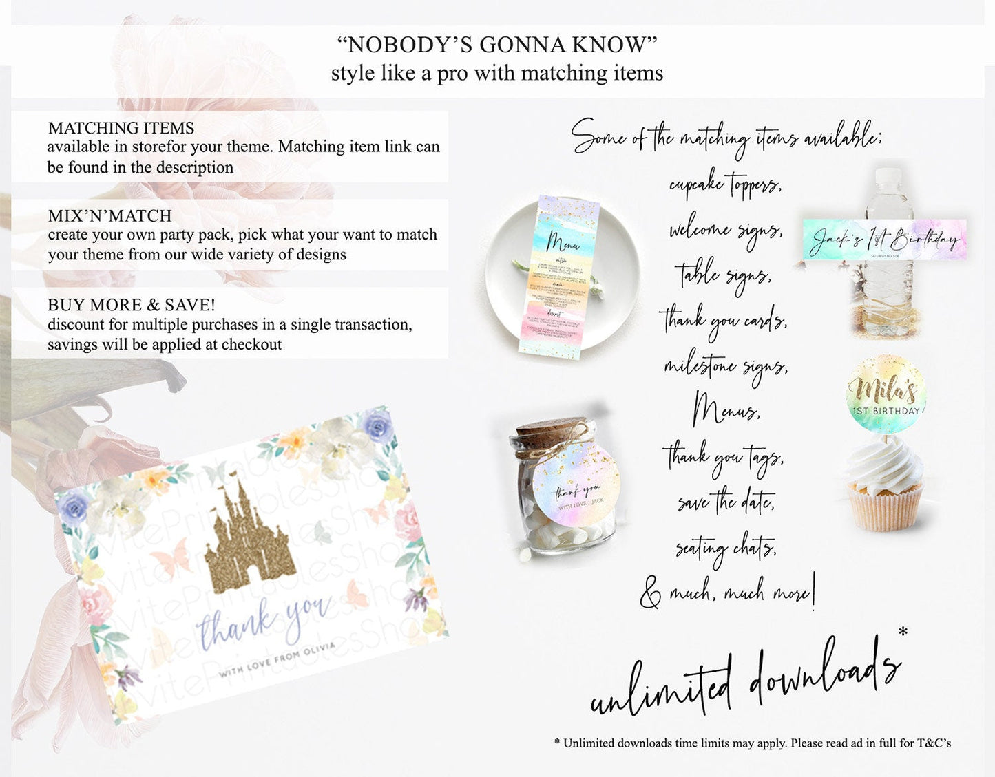 Princess Thank You Castle Thank You Card Secret Garden Birthday Thank You Card Enchanted Castle Pastel Floral Teacher Thank You Card D10931