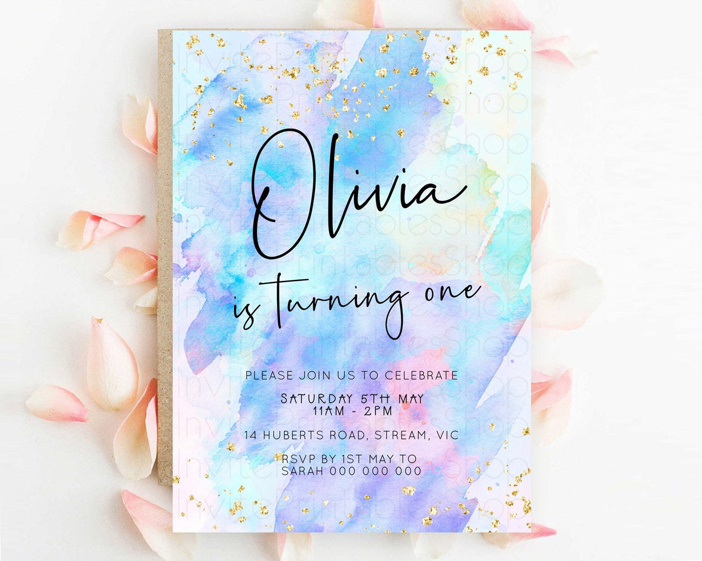 Editable Pastel Birthday Invitation Ombre Watercolor Birthday Invitation Gli
