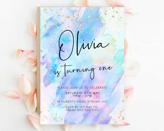 Editable Pastel Birthday Invitation Ombre Watercolor Birthday Invitation Gli