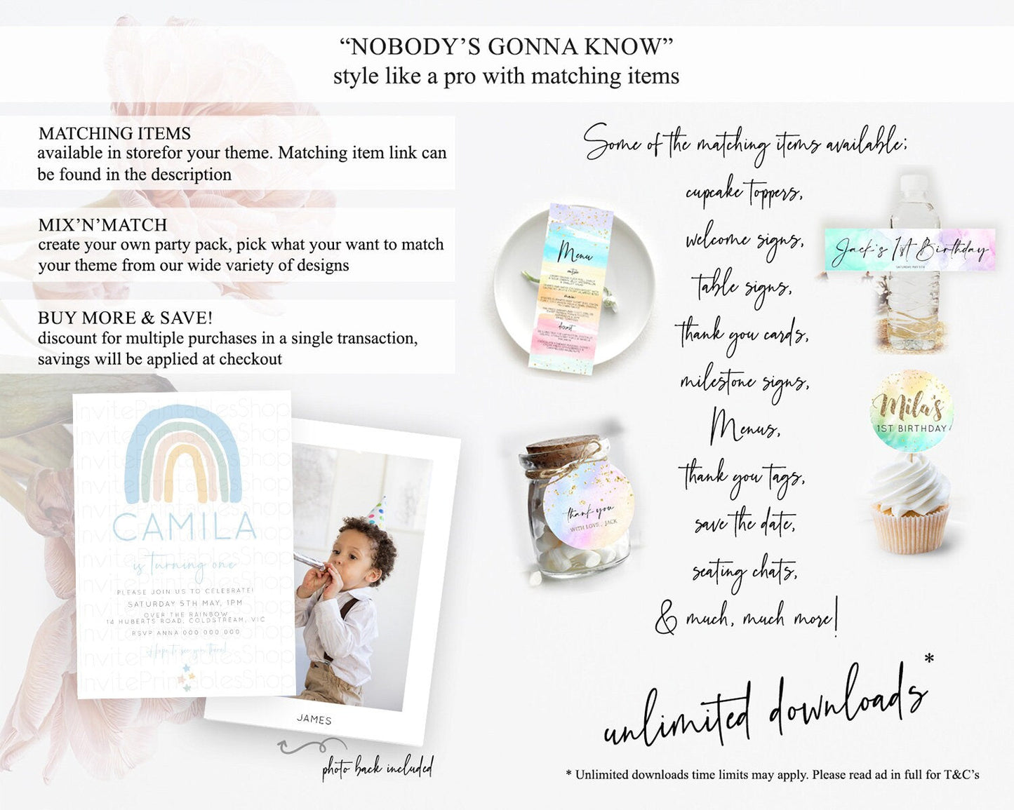 Pastel Rainbow Birthday Invitation Pastel Rainbow Invitation Rainbow Invitation Pastel Invitation Boho Rainbow 1st First Birthday D10200
